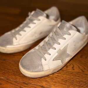 Golden Goose White and Silver Sneakers